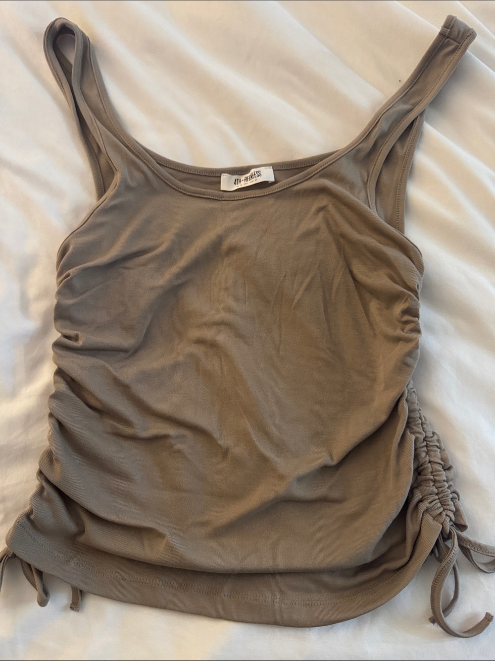 Side-Ruched Tank Top in Taupe - Unbranded